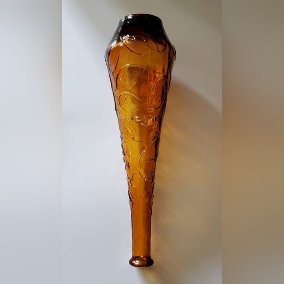Vntg Empoli 15 1/2" Amber Butterfly & Flower Bottle - Picture 10 of 11